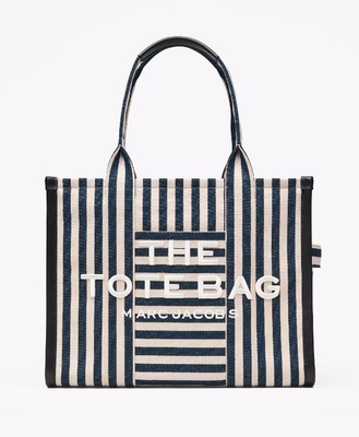 Bolso Tote grande Marc Jacobs lona rayas denim